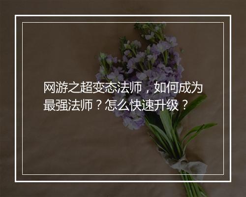 网游之超变态法师,如何成为最强法师?怎么快速升级?