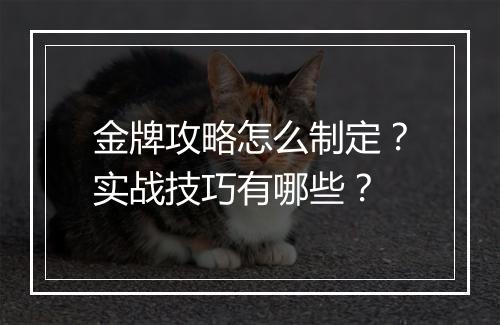 金牌攻略怎么制定？实战技巧有哪些？