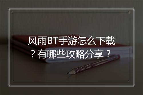 风雨BT手游怎么下载?有哪些攻略分享?