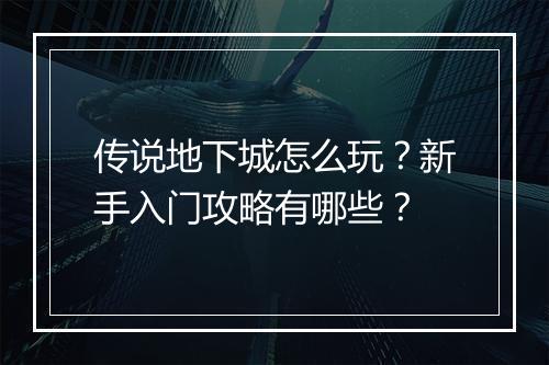 传说地下城怎么玩?新手入门攻略有哪些?