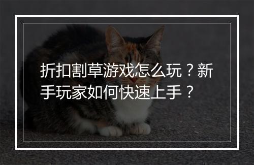 折扣割草游戏怎么玩?新手玩家如何快速上手?