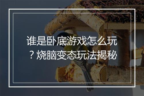 谁是卧底游戏怎么玩?烧脑变态玩法揭秘