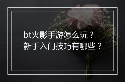 bt火影手游怎么玩?新手入门技巧有哪些?