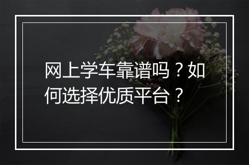 网上学车靠谱吗？如何选择优质平台？