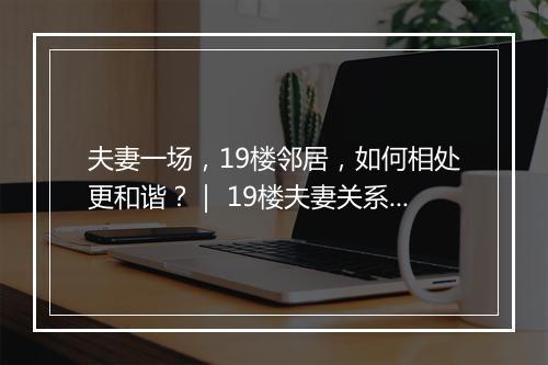 夫妻一场,19楼邻居,如何相处更和谐?| 19楼夫妻关系处理指南