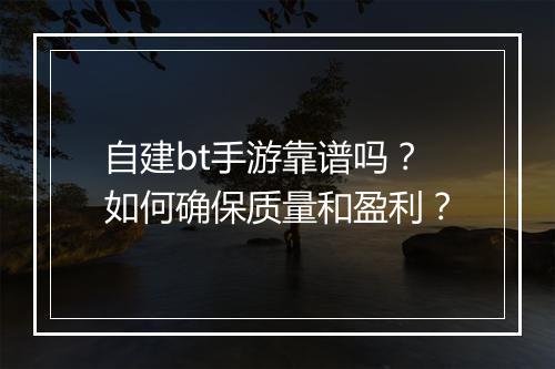 自建bt手游靠谱吗?如何确保质量和盈利?