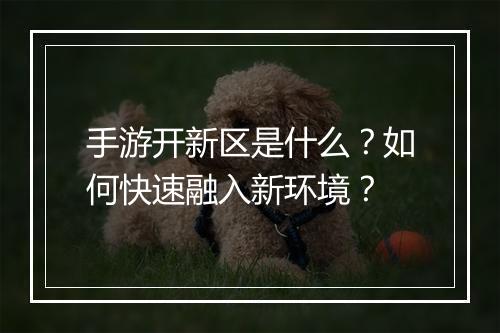 手游开新区是什么？如何快速融入新环境？
