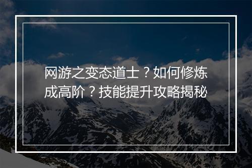 网游之变态道士？如何修炼成高阶？技能提升攻略揭秘
