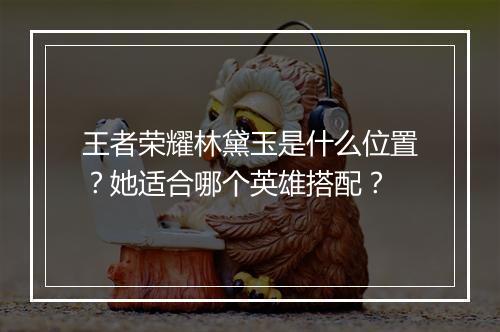 王者荣耀林黛玉是什么位置？她适合哪个英雄搭配？
