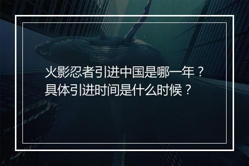 火影忍者引进中国是哪一年？具体引进时间是什么时候？
