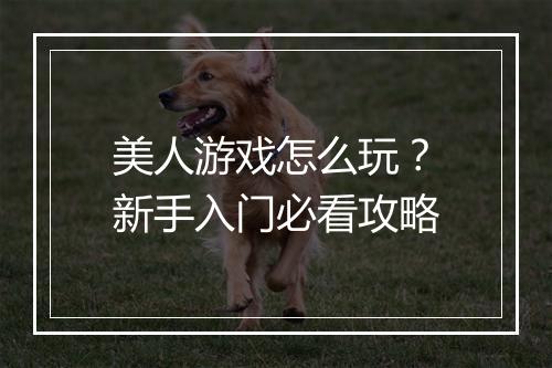 美人游戏怎么玩?新手入门必看攻略