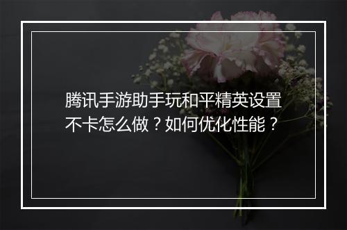 腾讯手游助手玩和平精英设置不卡怎么做?如何优化性能?
