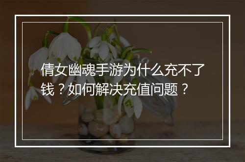 倩女幽魂手游为什么充不了钱？如何解决充值问题？