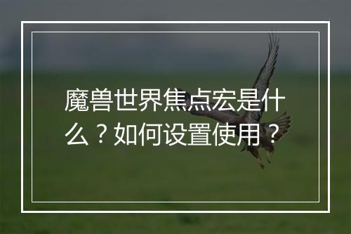 魔兽世界焦点宏是什么？如何设置使用？