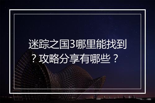 迷踪之国3哪里能找到？攻略分享有哪些？