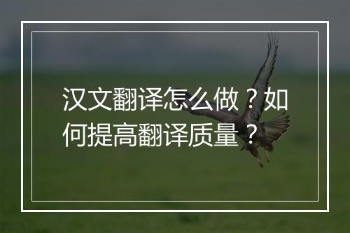汉文翻译怎么做？如何提高翻译质量？