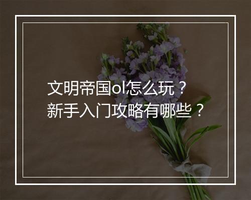 文明帝国ol怎么玩？新手入门攻略有哪些？