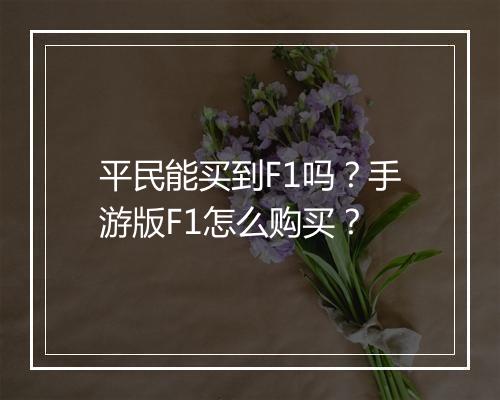 平民能买到F1吗？手游版F1怎么购买？