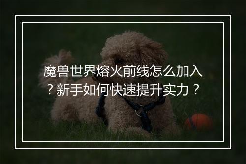 魔兽世界熔火前线怎么加入?新手如何快速提升实力?