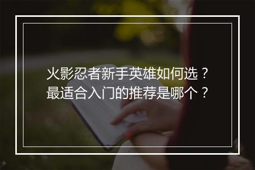 火影忍者新手英雄如何选？最适合入门的推荐是哪个？
