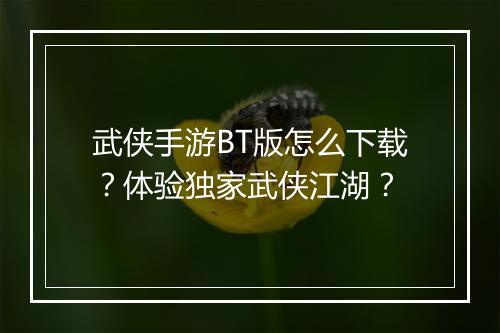 武侠手游BT版怎么下载？体验独家武侠江湖？
