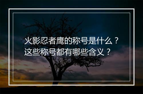 火影忍者鹰的称号是什么？这些称号都有哪些含义？