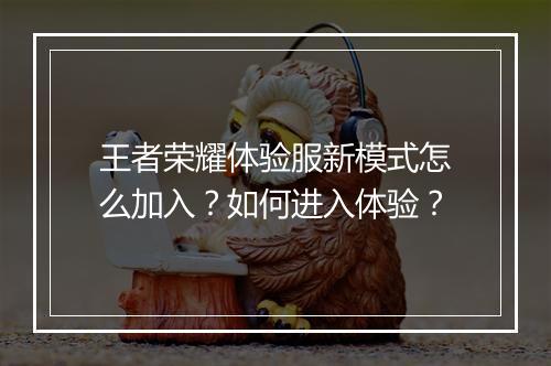 王者荣耀体验服新模式怎么加入？如何进入体验？