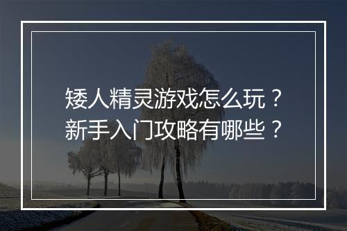 矮人精灵游戏怎么玩?新手入门攻略有哪些?