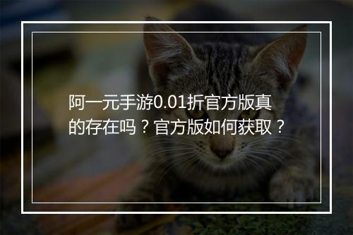 阿一元手游0.01折官方版真的存在吗？官方版如何获取？