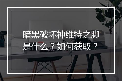 暗黑破坏神维特之脚是什么？如何获取？