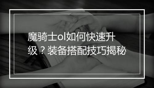 魔骑士ol如何快速升级?装备搭配技巧揭秘