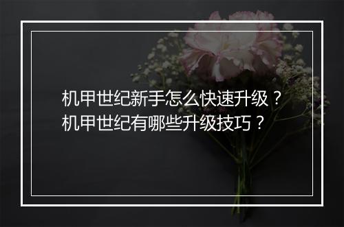 机甲世纪新手怎么快速升级？机甲世纪有哪些升级技巧？