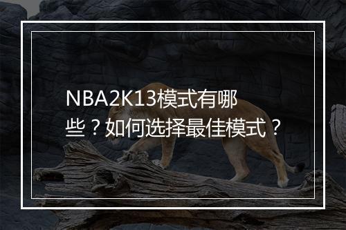 NBA2K13模式有哪些?如何选择最佳模式?