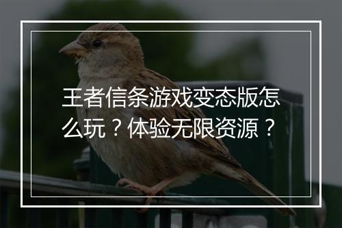 王者信条游戏变态版怎么玩？体验无限资源？