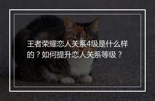 王者荣耀恋人关系4级是什么样的？如何提升恋人关系等级？