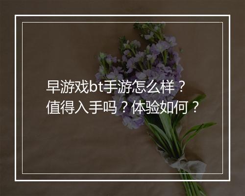 早游戏bt手游怎么样?值得入手吗?体验如何?