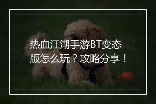 热血江湖手游BT变态版怎么玩？攻略分享！