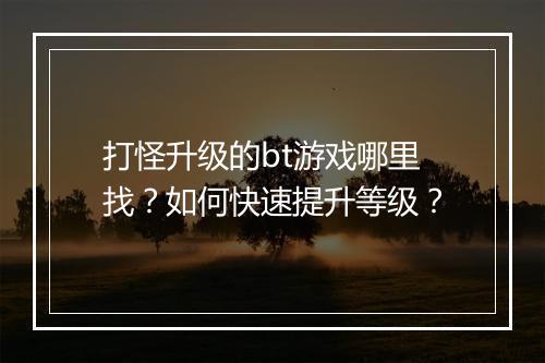 打怪升级的bt游戏哪里找？如何快速提升等级？