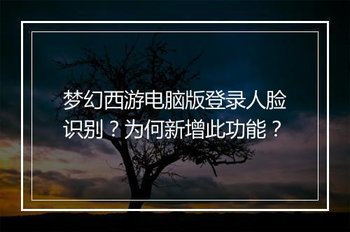 梦幻西游电脑版登录人脸识别？为何新增此功能？