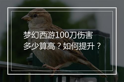 梦幻西游100刀伤害多少算高？如何提升？