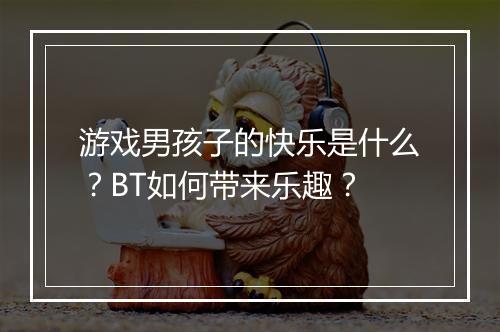 游戏男孩子的快乐是什么?BT如何带来乐趣?