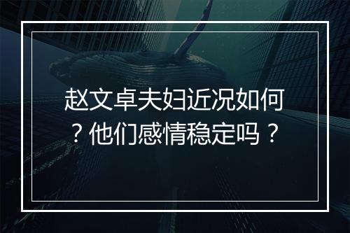 赵文卓夫妇近况如何?他们感情稳定吗?