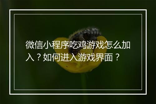 微信小程序吃鸡游戏怎么加入？如何进入游戏界面？