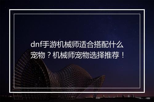 dnf手游机械师适合搭配什么宠物？机械师宠物选择推荐！
