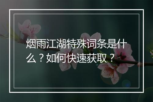 烟雨江湖特殊词条是什么？如何快速获取？
