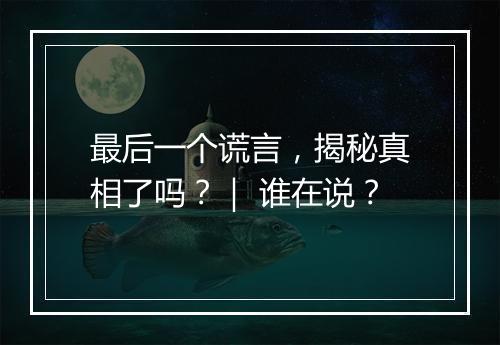最后一个谎言，揭秘真相了吗？｜ 谁在说？