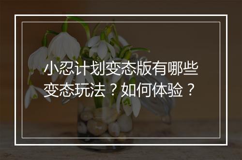 小忍计划变态版有哪些变态玩法？如何体验？