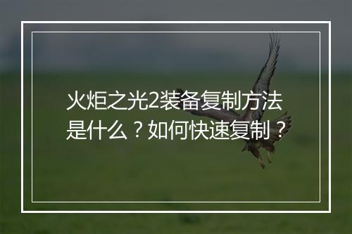 火炬之光2装备复制方法是什么?如何快速复制?
