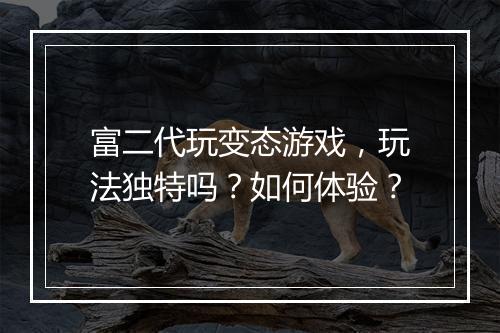 富二代玩变态游戏,玩法独特吗?如何体验?