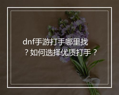 dnf手游打手哪里找？如何选择优质打手？